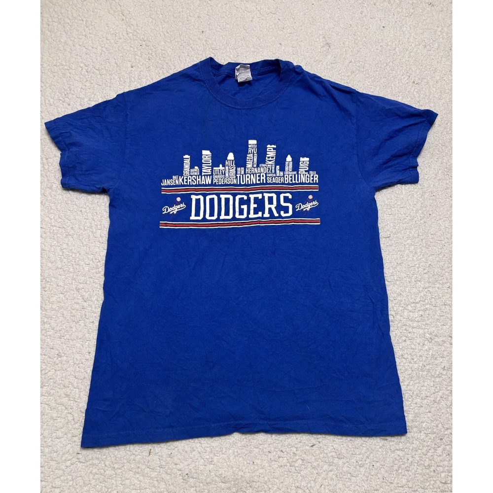 Gildan Mens Los Angeles Dodgers T-shirt Graphic Tee Size M Blue Crewneck Solid